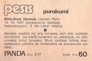 1973 Panda Pesis #60 Riitta-Bella Hannula Back